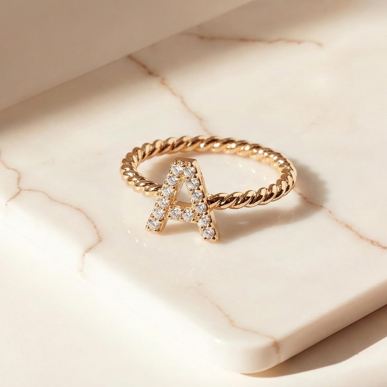 Zirkon Taşlı Harfli Yüzük (Burgu Tasarım) | 925 Gümüş