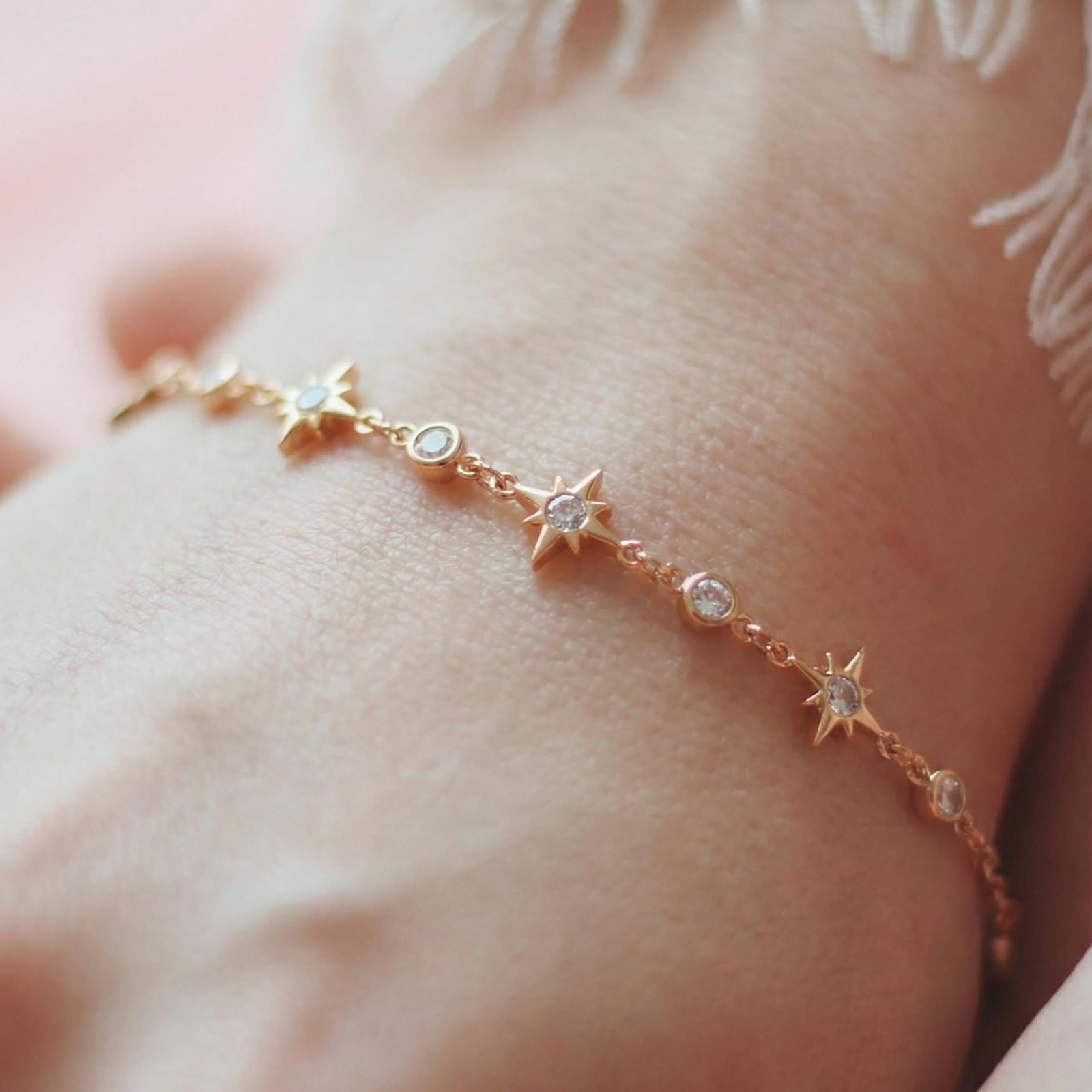 Yıldız ve Tektaş Sıralı Bileklik | 925 Gümüş