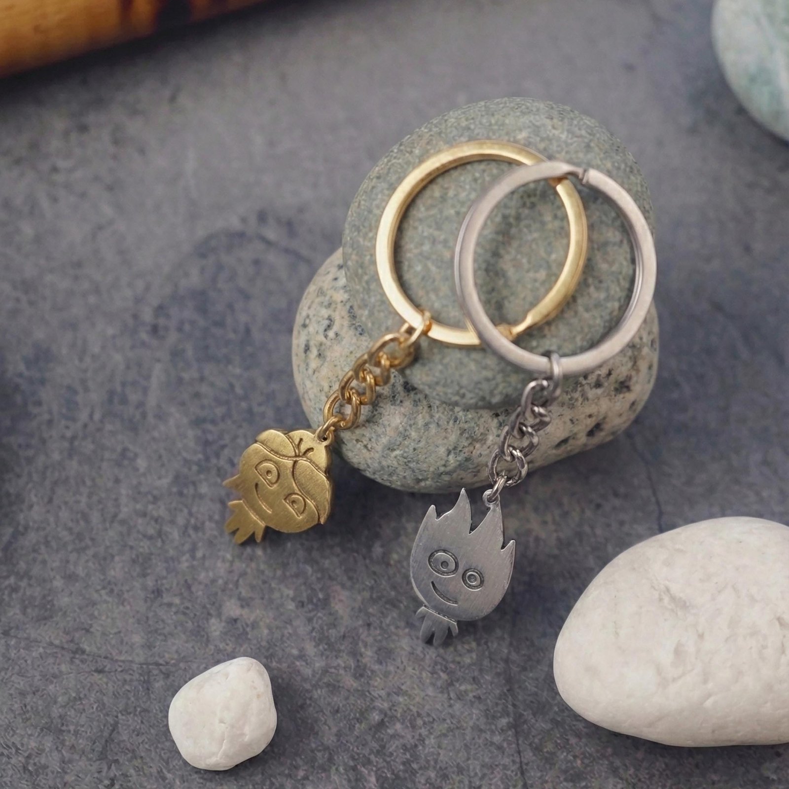 925 Ayar Gümüş Ateş ve Su Anahtarlık Seti