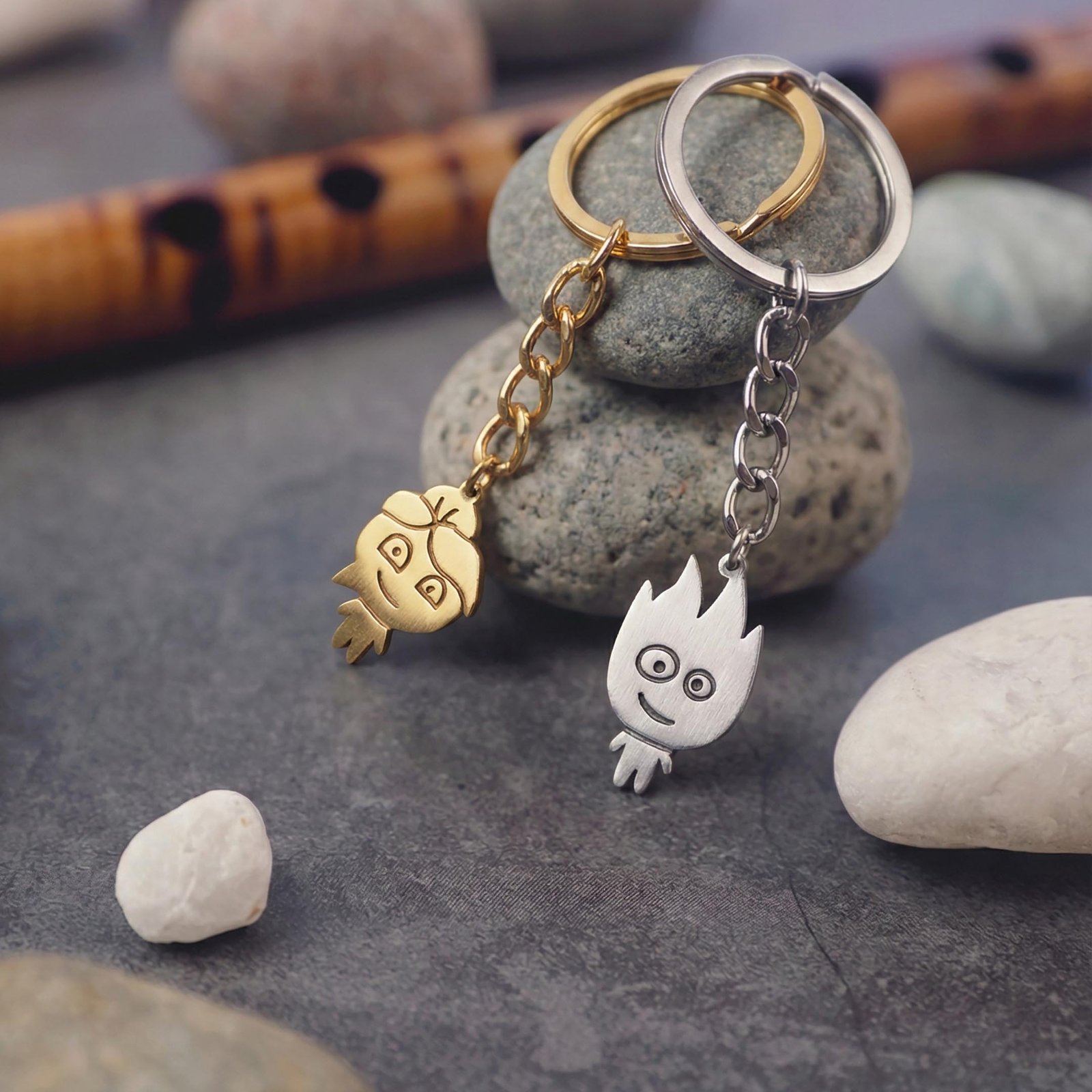 925 Ayar Gümüş Ateş ve Su Anahtarlık Seti