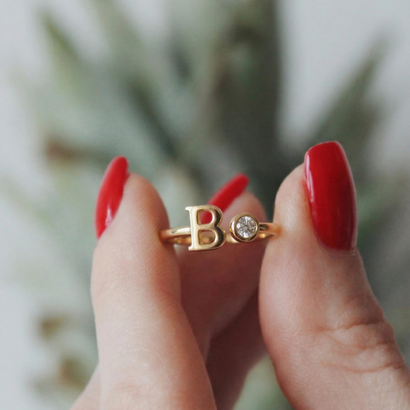 Harfli ve Tektaşlı Ayarlanabilir Yüzük | 925 Gümüş